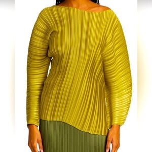 Lafayette 148 Olive Green Pleated Blouse Asymmetrical Long Sleeve NWT XL🔥